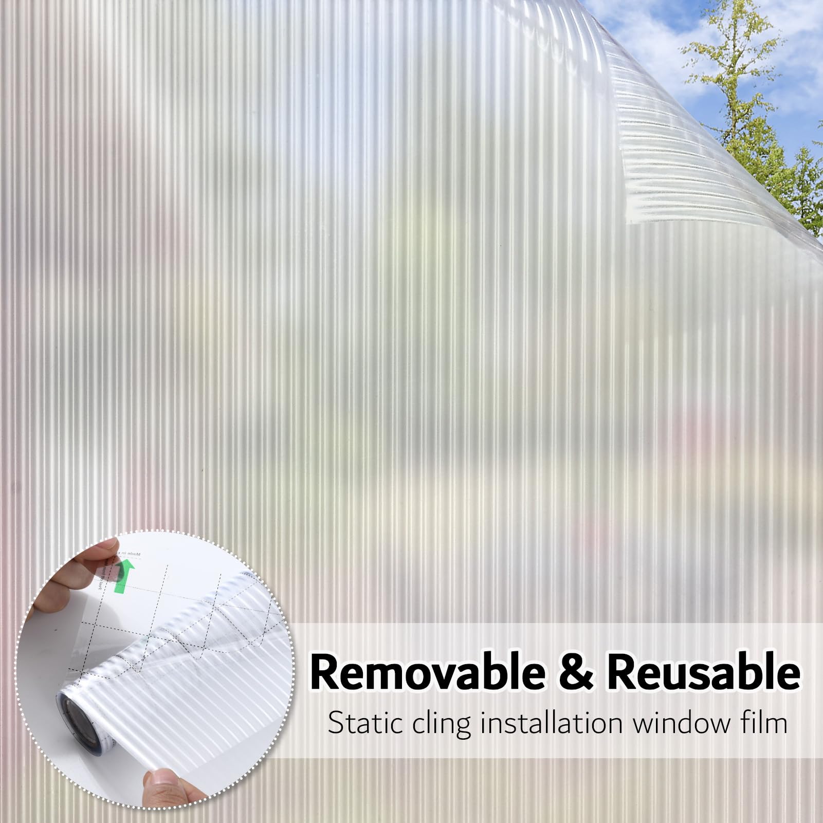 VELIMAX Reeded Glass Privacy Film on shower screen, keeps moisture-friendly frosted look