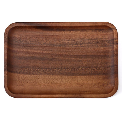 Velinjowy Serving Acacia Wood Valet Tray top view shows organized bedside essentials.