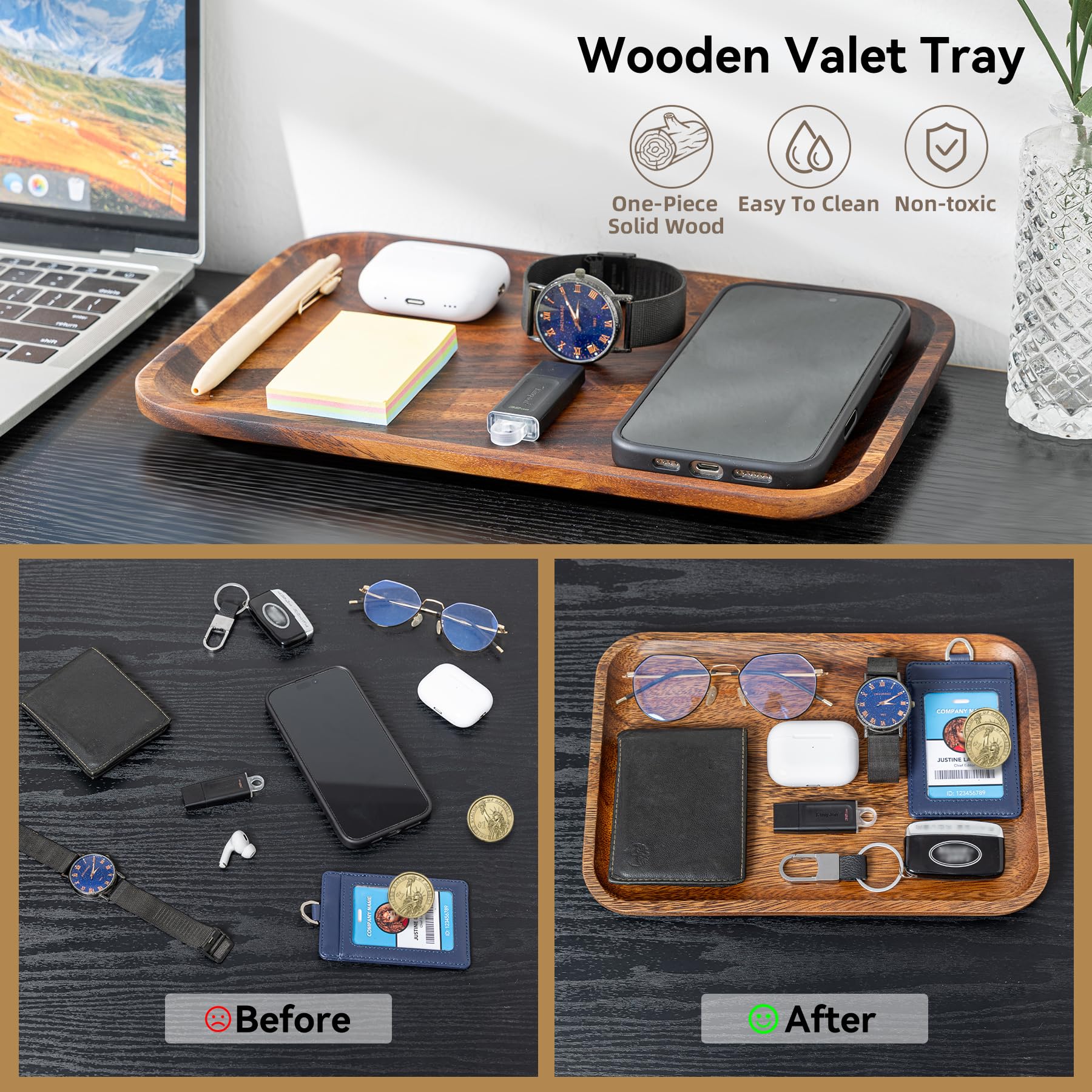 Velinjowy Valet Tray bedside setup demonstrates easy daily essentials tidying.