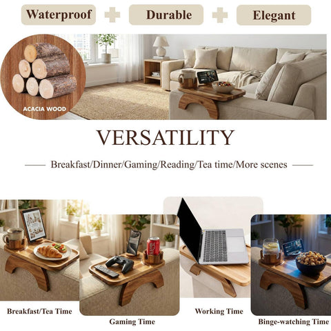 Vellabliss armrest table cup holder slot keeps drinks within reach on sofa.