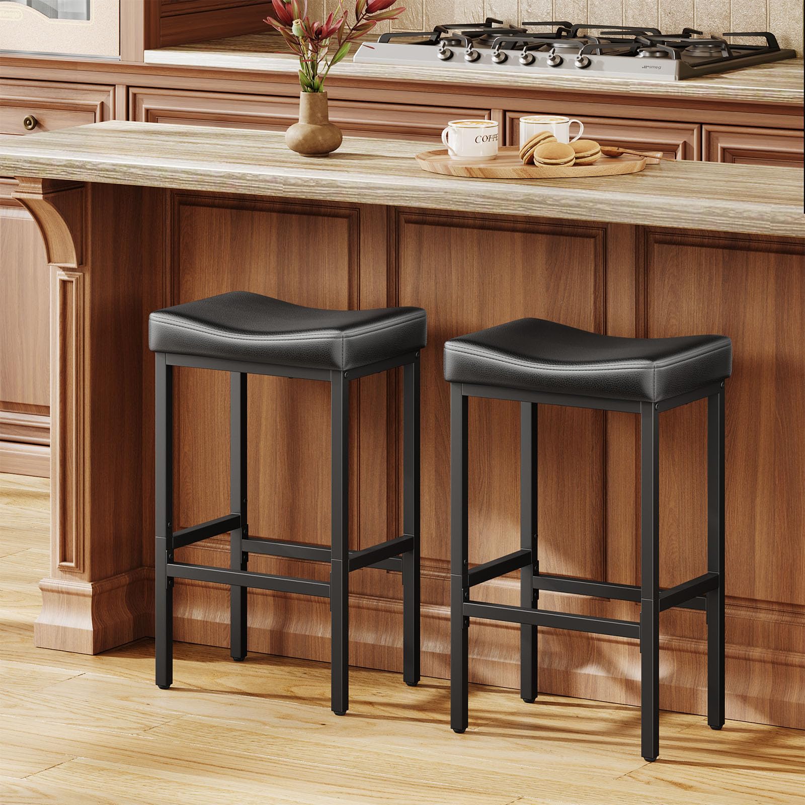 Vellorise 24in counter-height bar stools front view, ideal for compact living spaces.