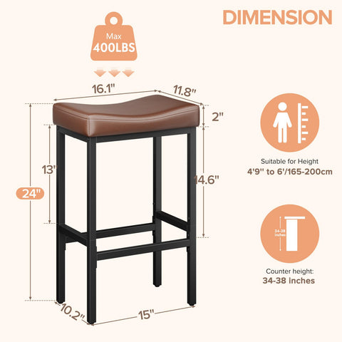 Vellorise 24in counter-height bar stool, seat view highlighting saddle seat for comfort