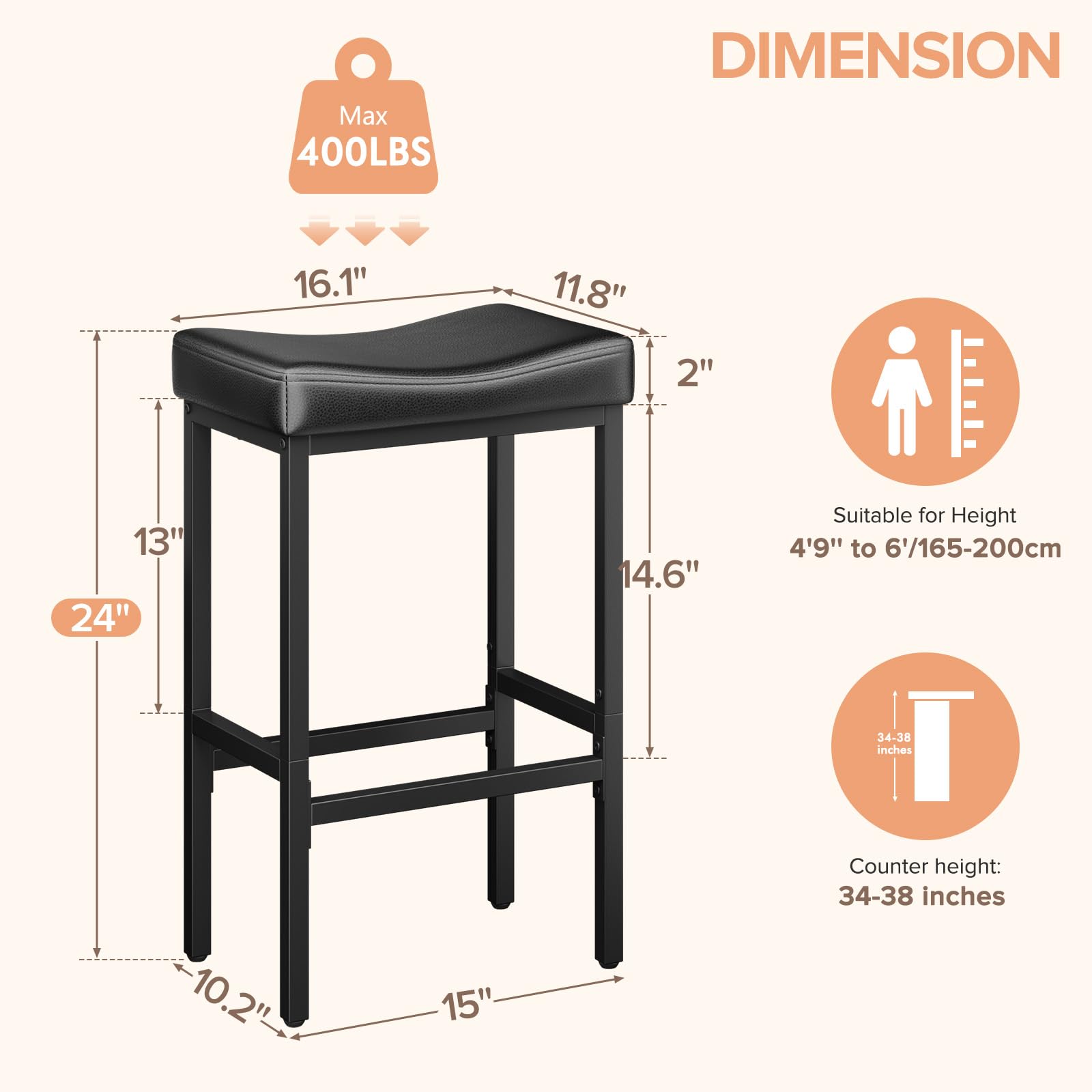Vellorise bar stools side profile shows space-saving footprint for small kitchens.
