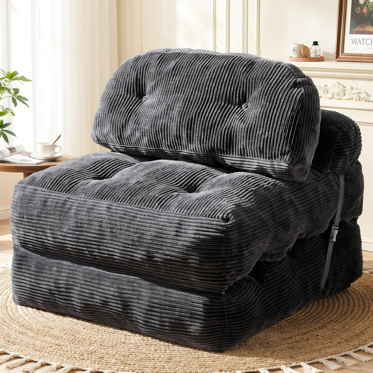 Vellorise folding sofa bed closed state, compact seating option for small spaces.