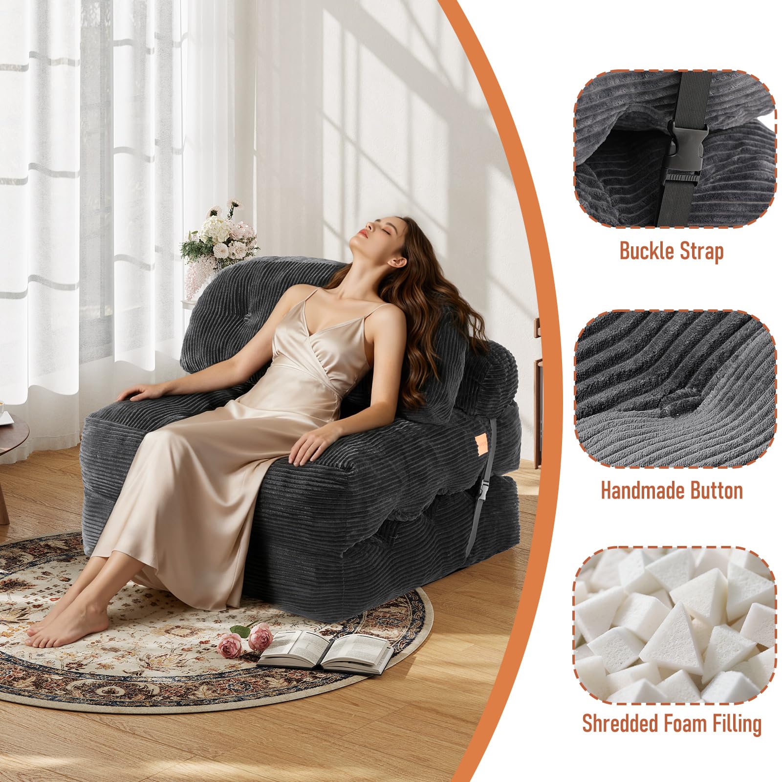 Vellorise modern stitching details on the sofa bed for a contemporary look.