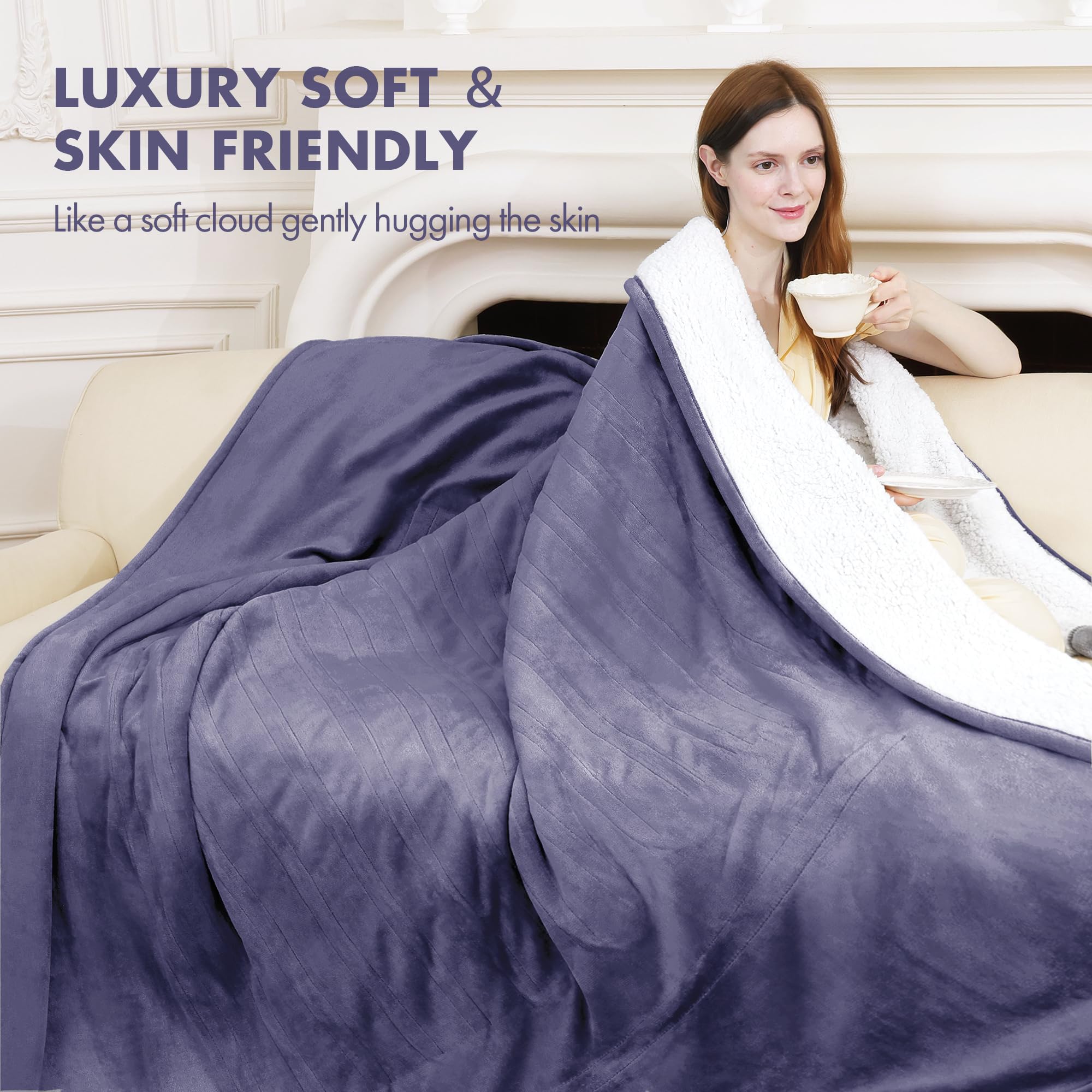 VELLUBAM heated blanket throw safety features include ETL certification and auto-off