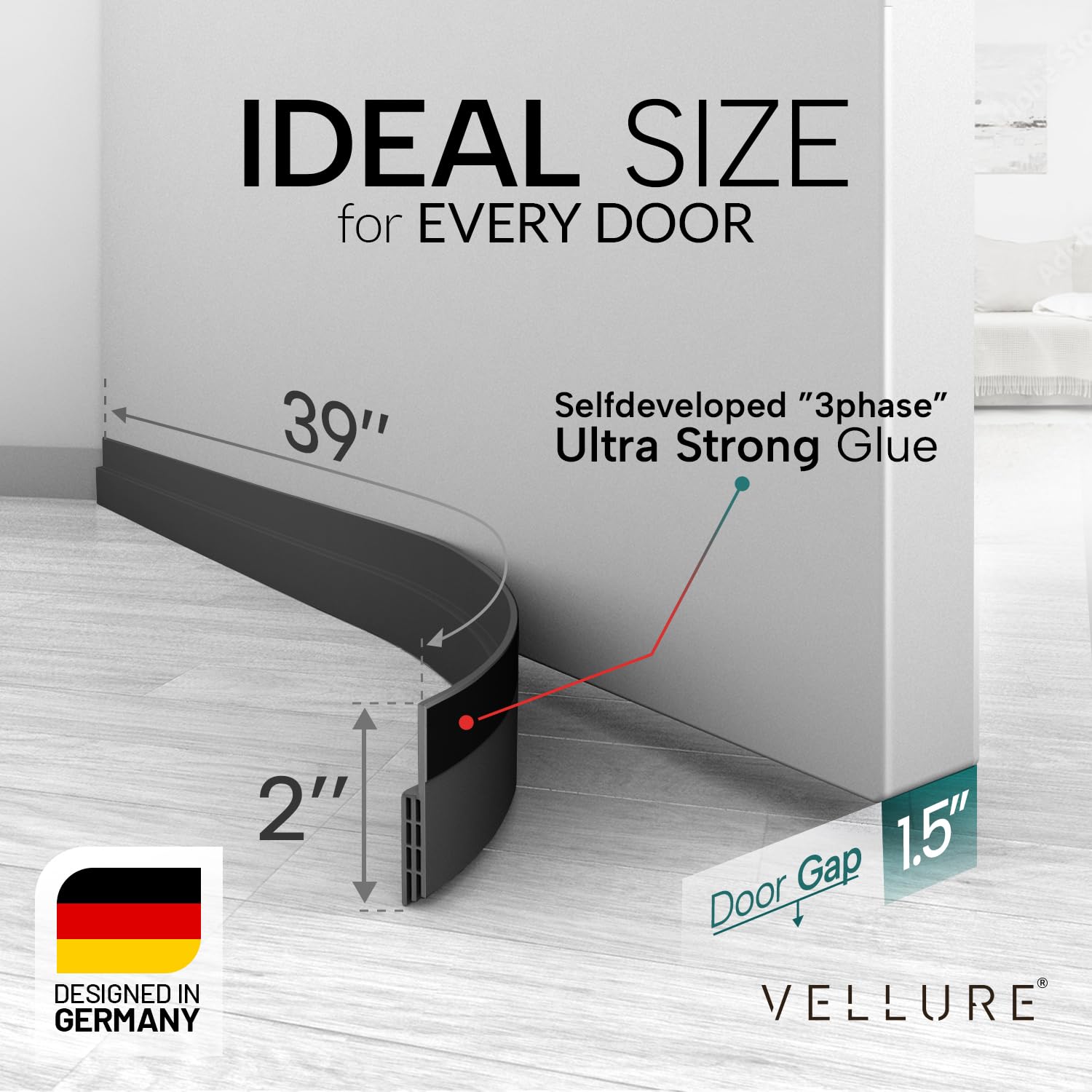 Vellure adhesive strip close-up shows strong grip on surfaces