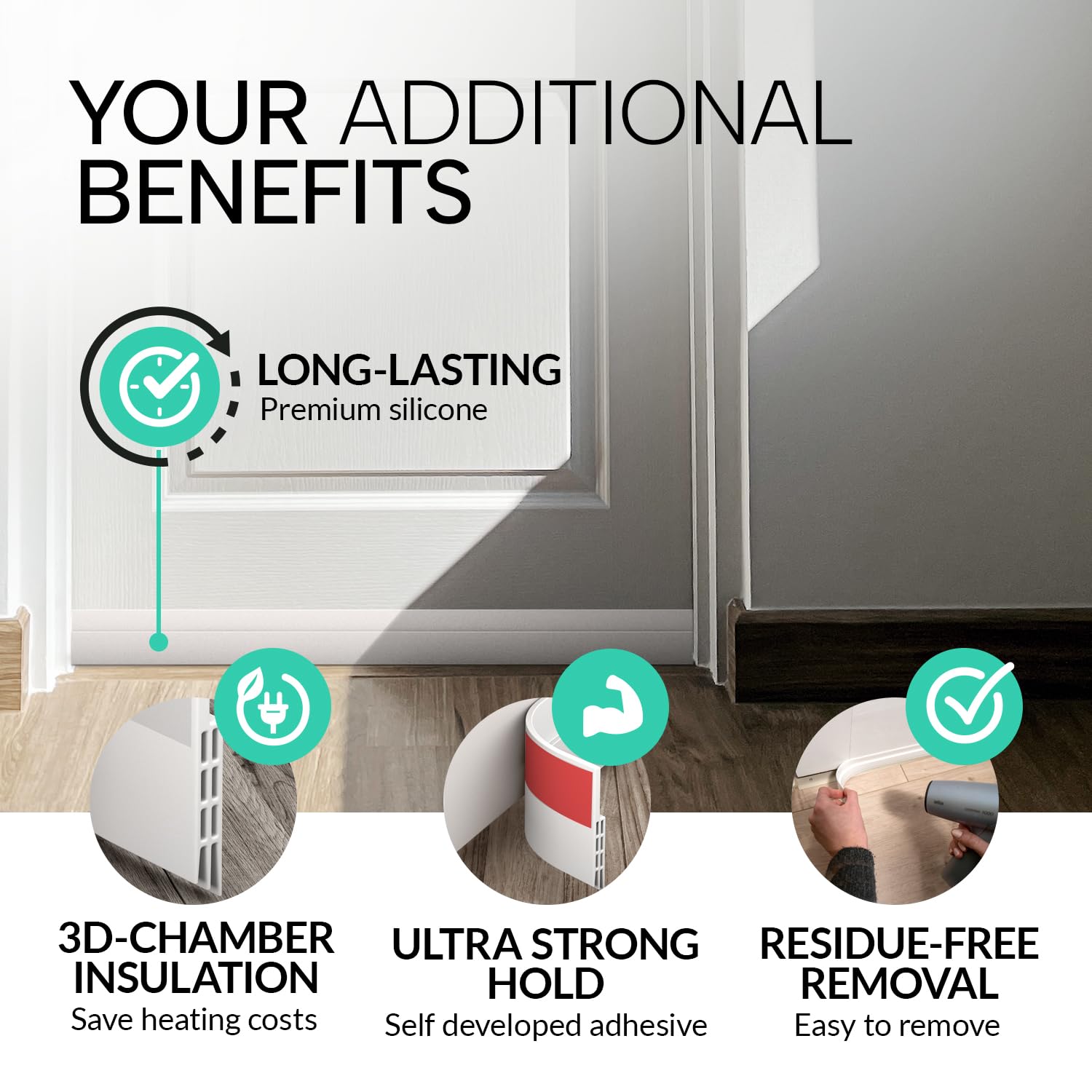 Vellure door sweep easy-trim features for simple resizing.