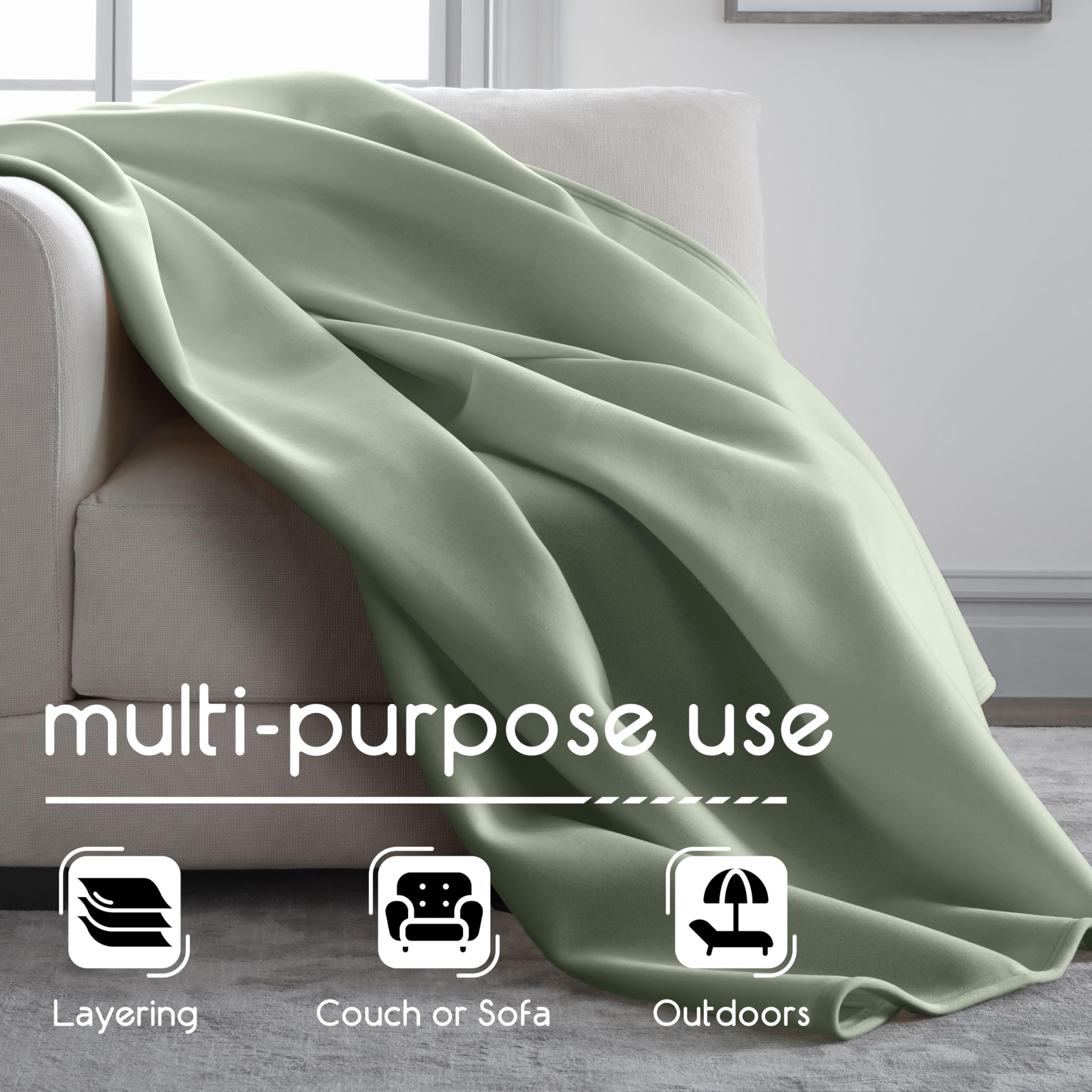 Closeup of Vellux Original Queen Blanket in sage green.