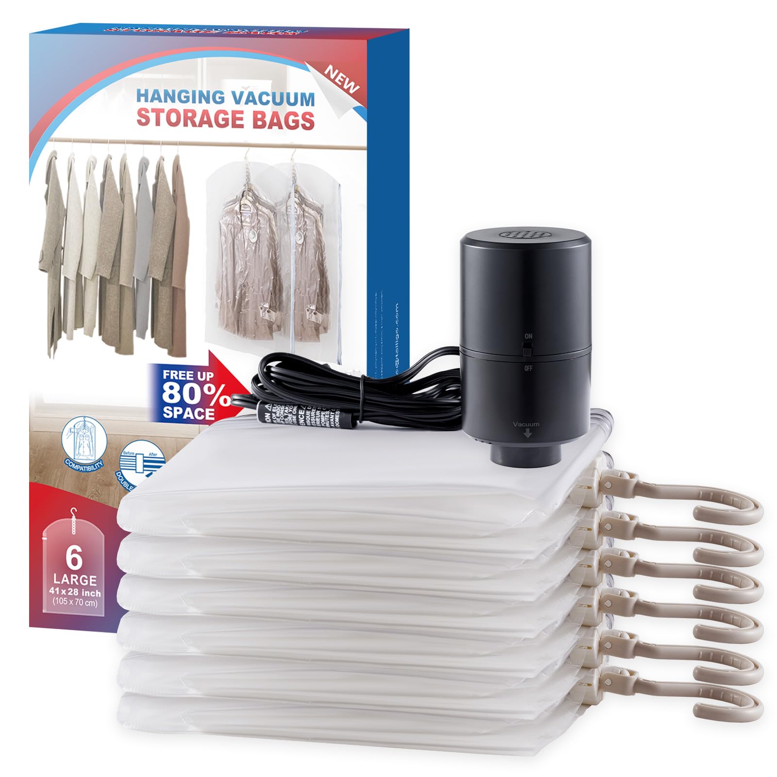 VELMADE hanging vacuum storage bag in closet improves space and organization.