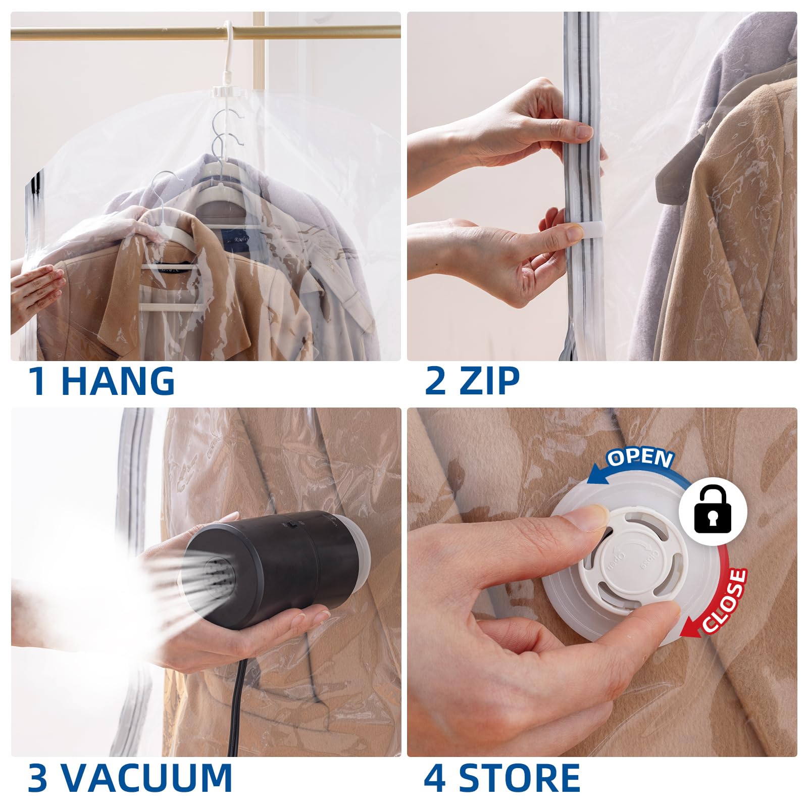 VELMADE bag shows clothes inside for space-saving closet organization