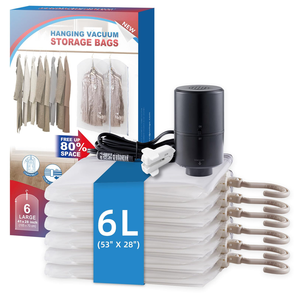 VELMADE hanging vacuum bags with sturdy hanger for organized closet storage