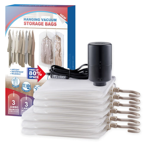 VELMADE hanging vacuum bags set with 6-pack for organized wardrobe storage