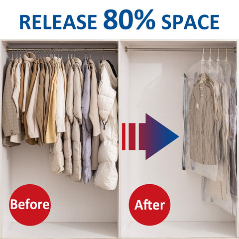 VELMADE hanging vacuum bags with hanger in use to maximize closet space