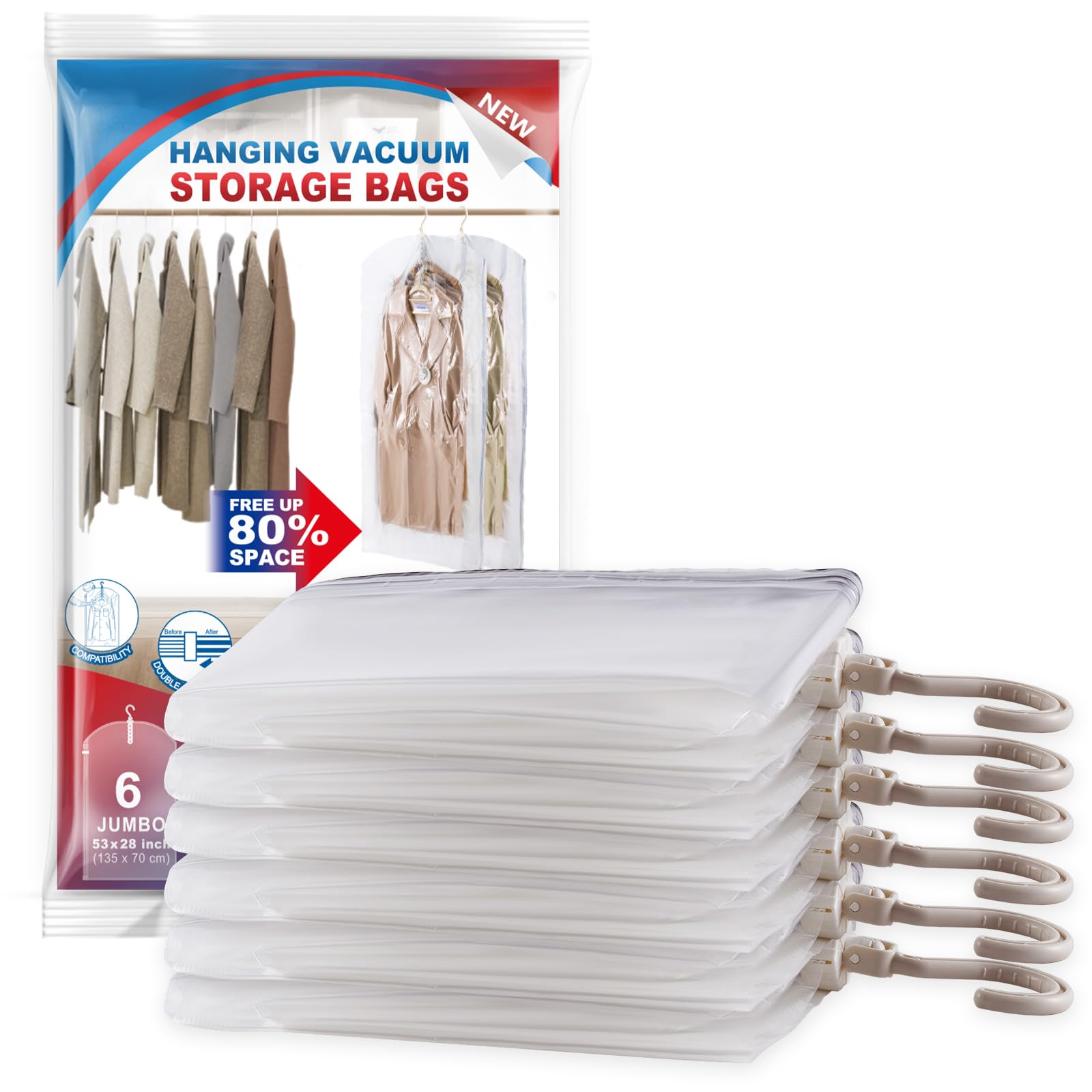 VELMADE hanging vacuum storage bags 6-pack for space-saving closet organization