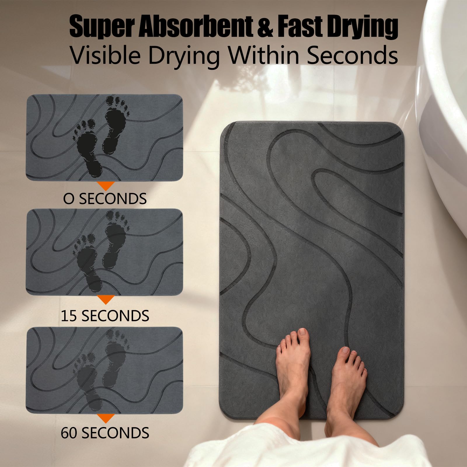 Velmira Stone Bath Mat with detachable non-slip base for stability.