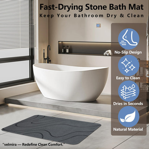 Velmira Stone Bath Mat is durable and easy to refresh.