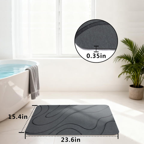 Velmira Stone Bath Mat demonstrates quick-dry action near the tub.