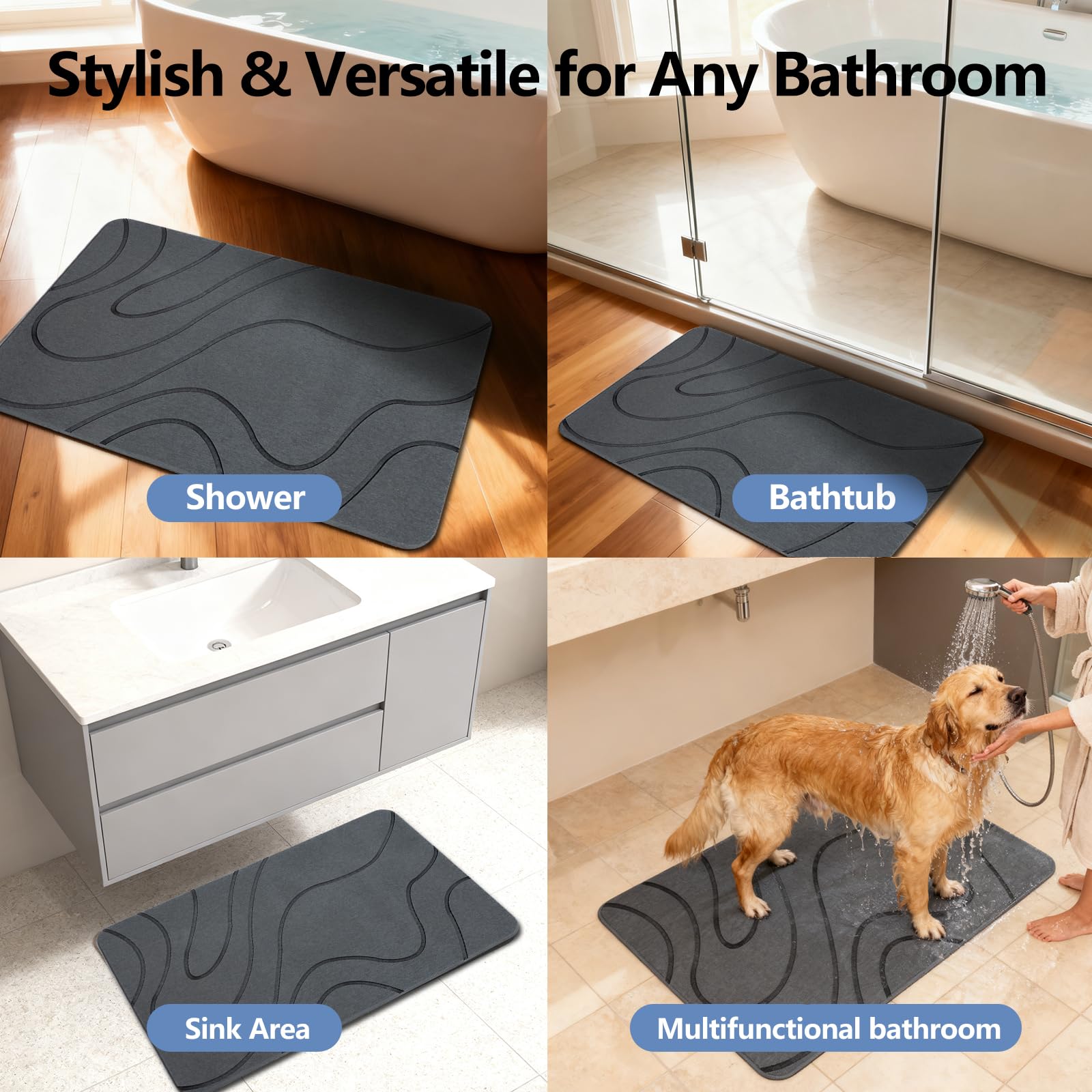 Velmira Stone Bath Mat suited for bathroom, kitchen, entryways.