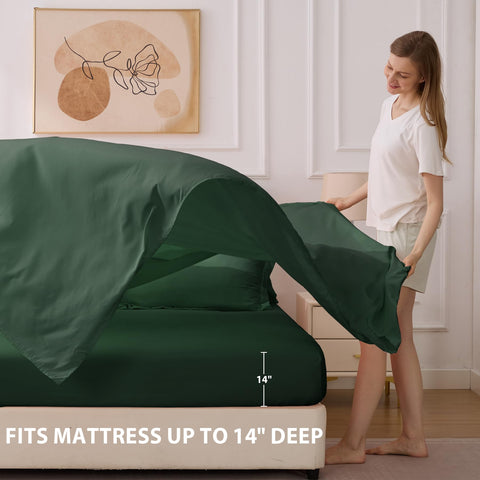 Velorose emerald green color option enhances a calm sophisticated bedroom