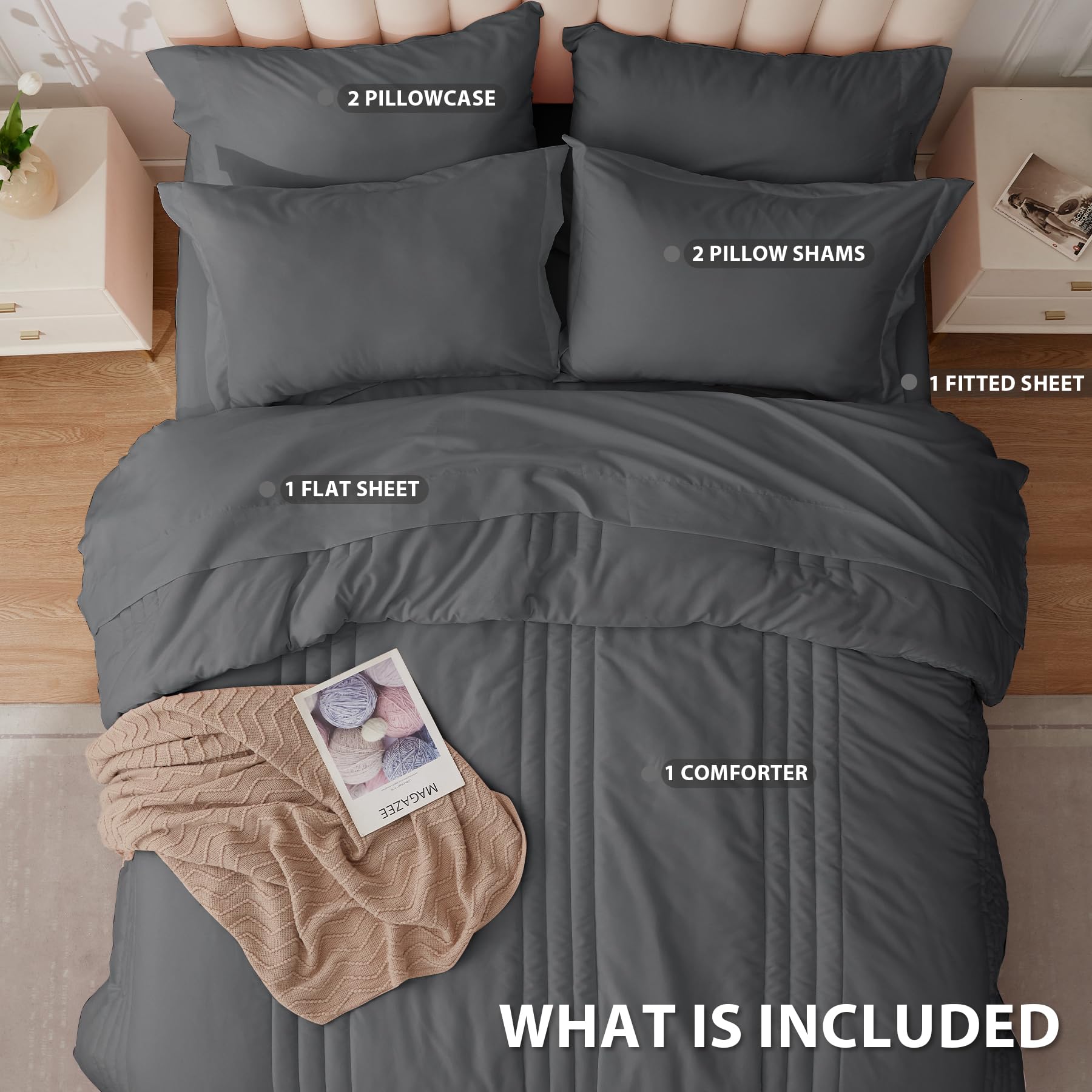 Velorose Queen Comforter 360-degree quilting keeps filling secure for a neat bed.