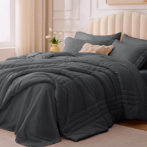 Velorose Queen Comforter Dark Grey in soft fabric for all-season coziness.