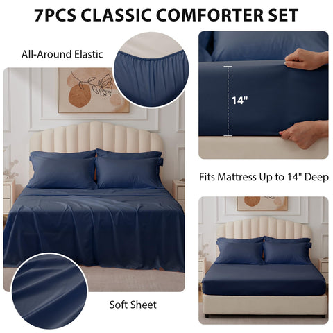 Velorose Queen Comforter Set Navy fabric texture close-up reveals breathable, cozy feel.