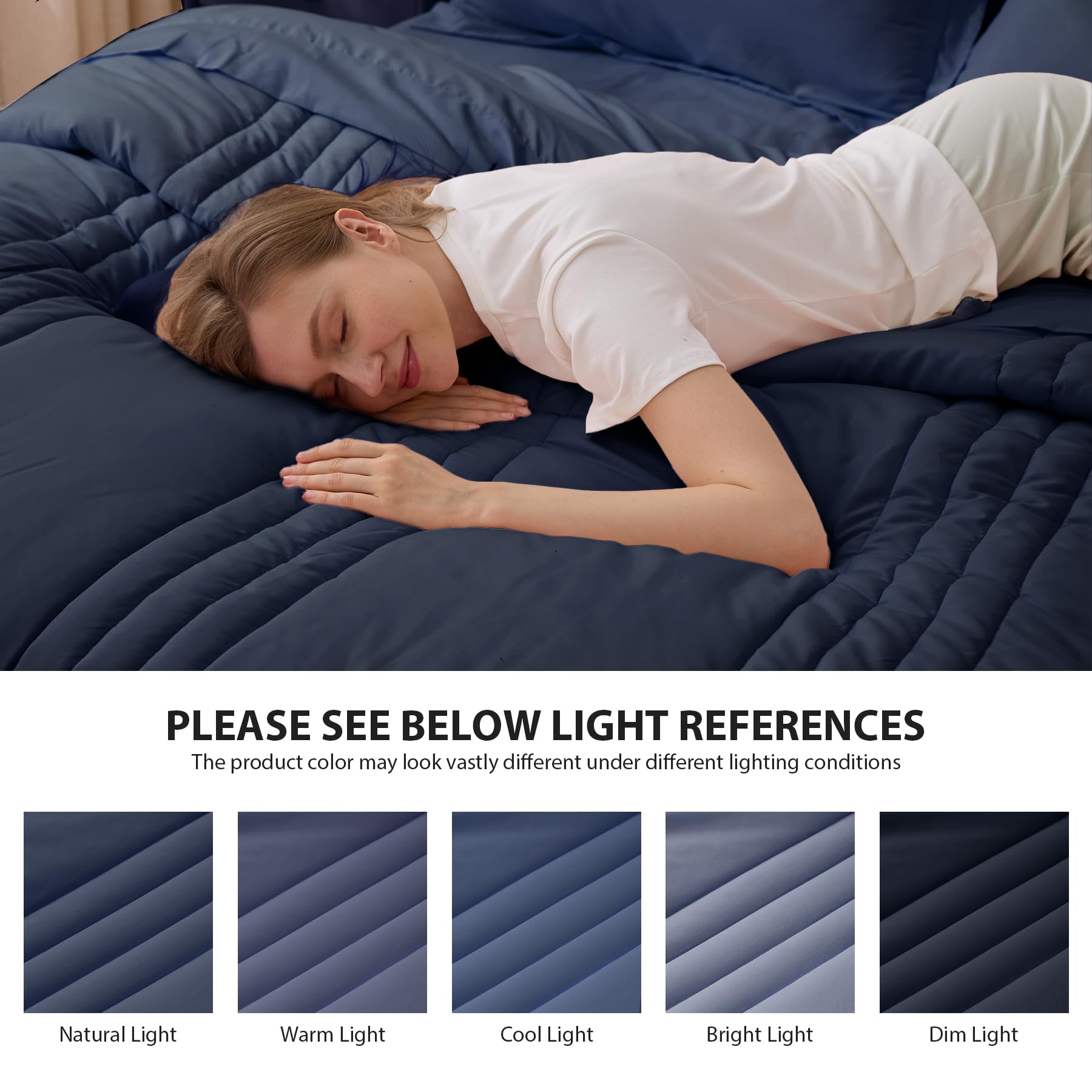 Velorose Queen Comforter Set Navy OEKO-TEX certification label signals safety and quality.