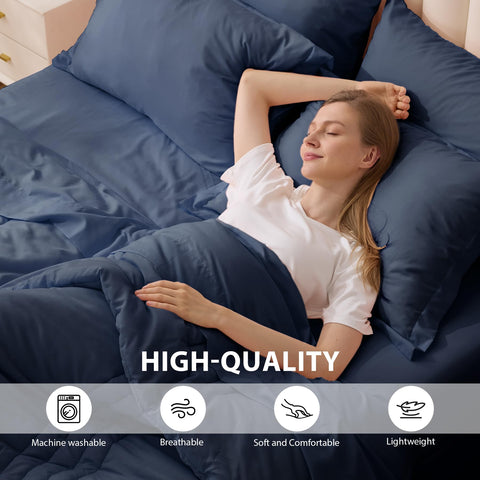 Velorose Queen Comforter Set Navy quilted detail adds stylish durability and secure filling.