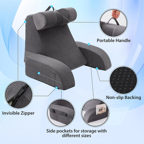 Velorose reading pillow 21in grey arm attachment enhances versatility for leg support.