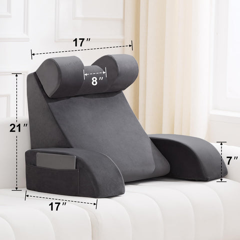 Velorose reading pillow 21in grey removable cover simplifies cleaning.