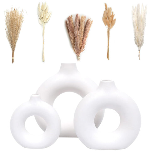 VELOVA white ceramic vase trio for modern home decor and stylish shelves.