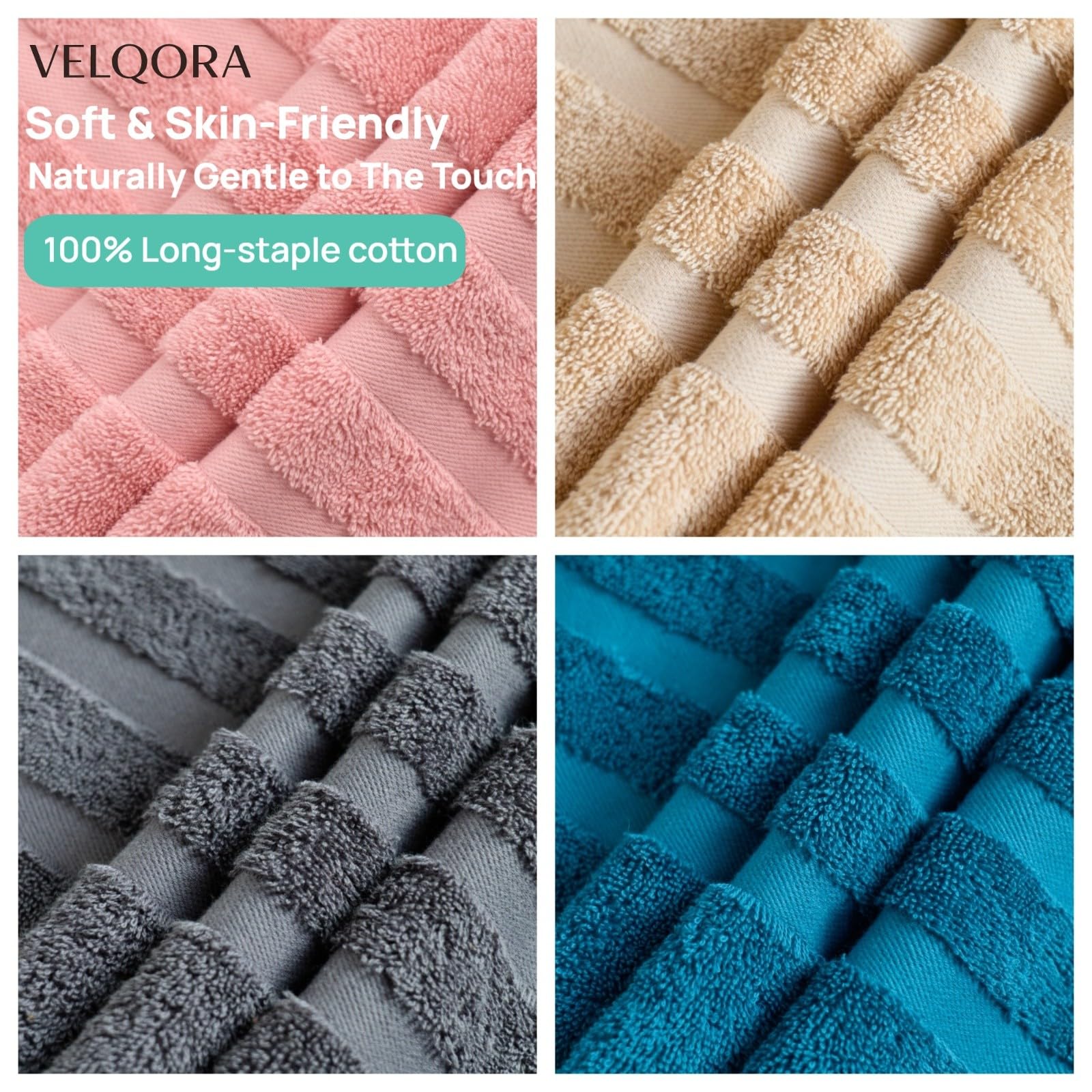 Velqora 30x60 towel draped to show large coverage and plush feel