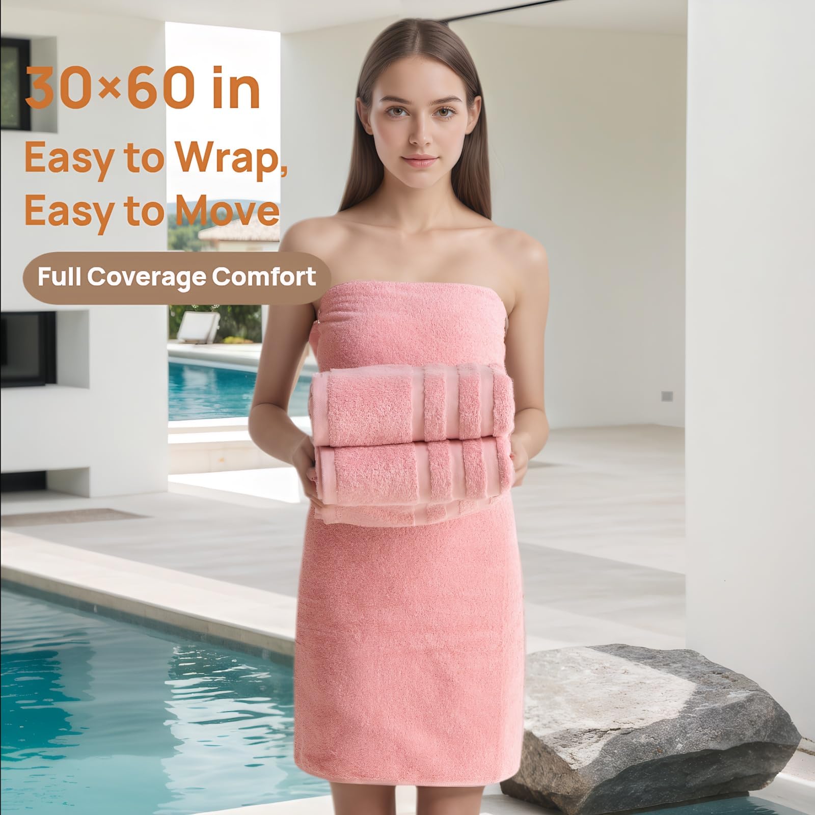 Velqora pink bath towel offers easy care for busy homes.