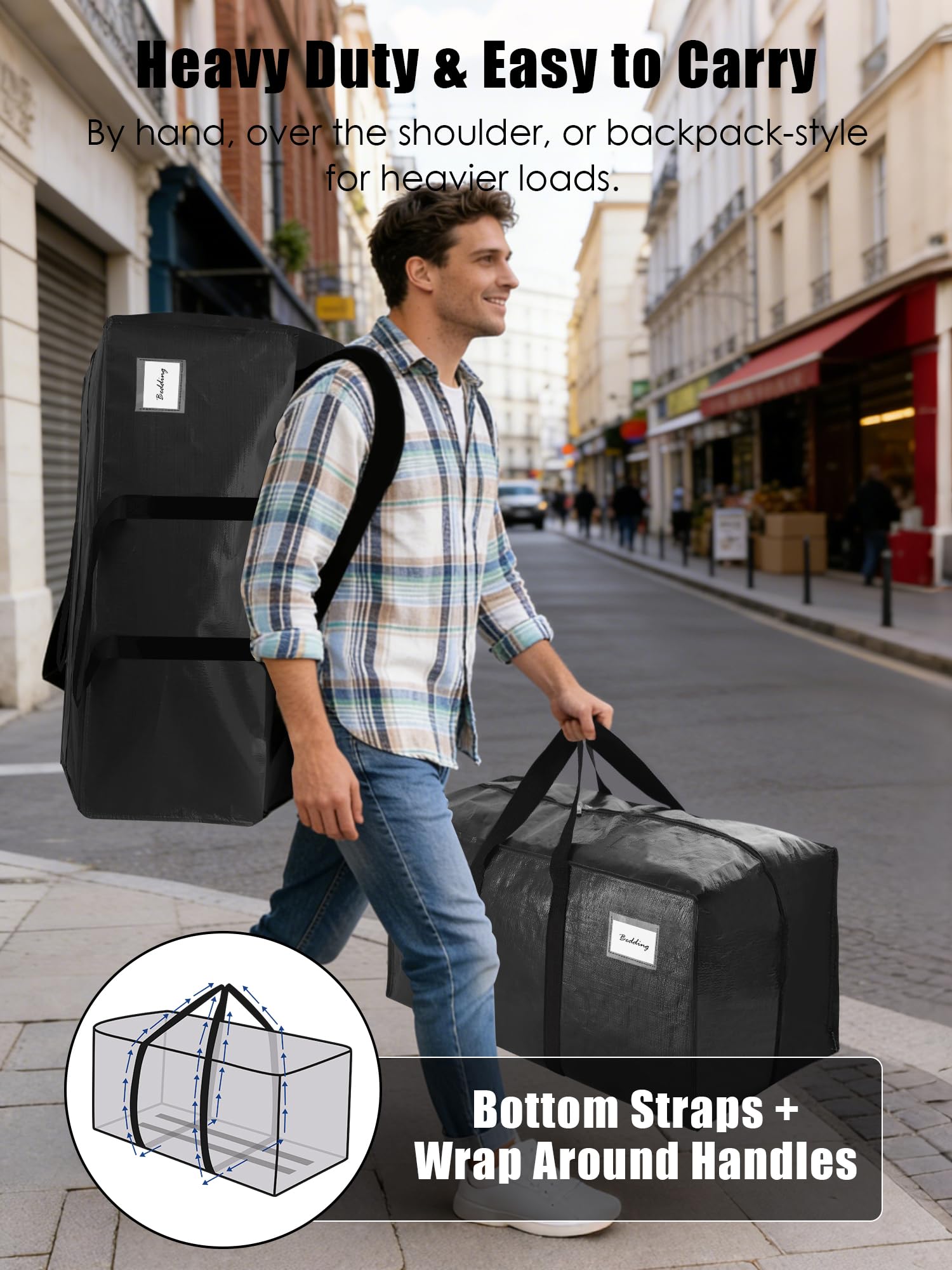 VELVETSURE moving bags close-up zipper showing reinforced closure for secure transport.