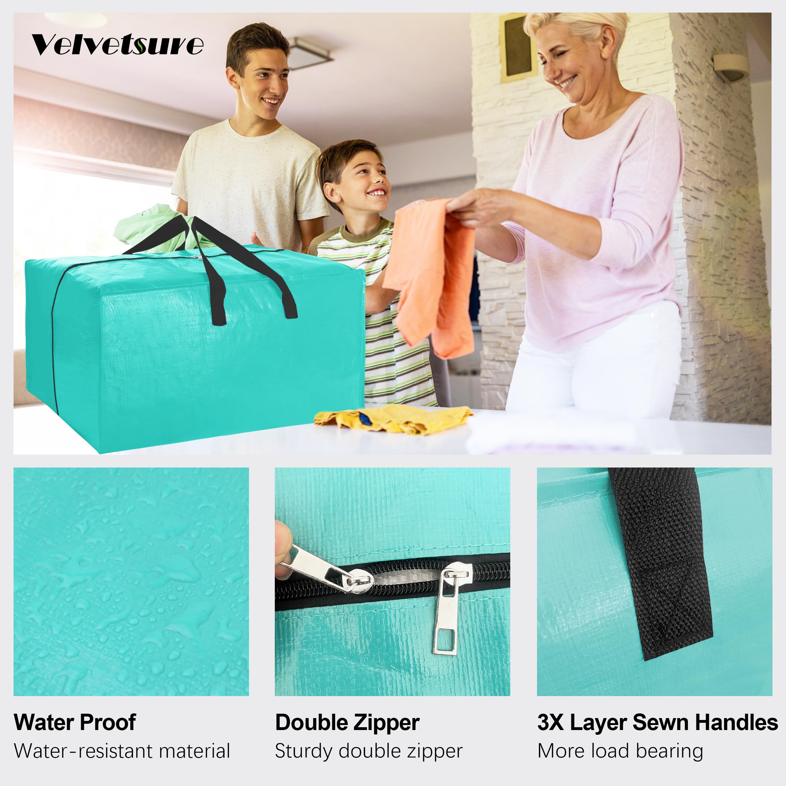 VELVETSURE extra-large bag demonstrates dimensions for bulky items.