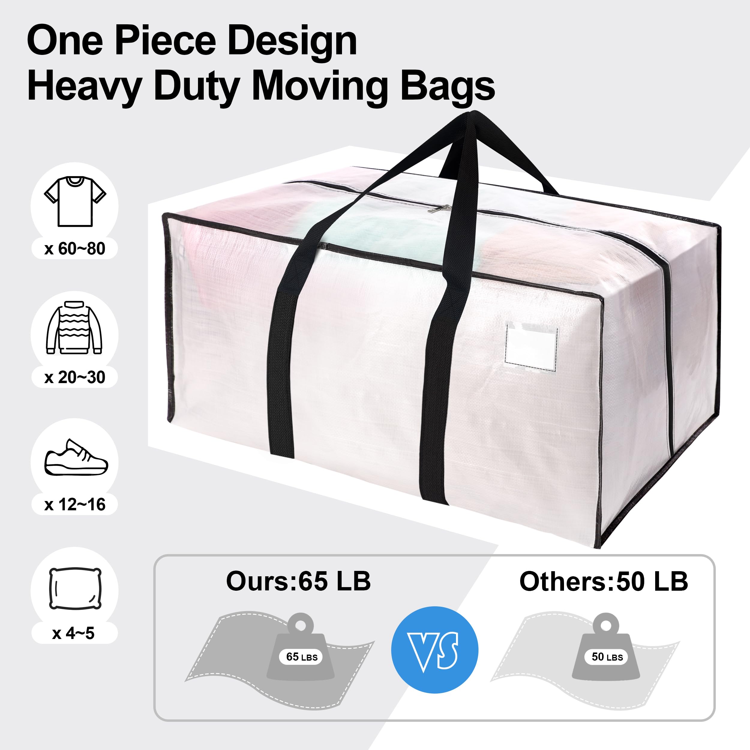 VELVETSURE 86-liter capacity bags hold bulk items securely