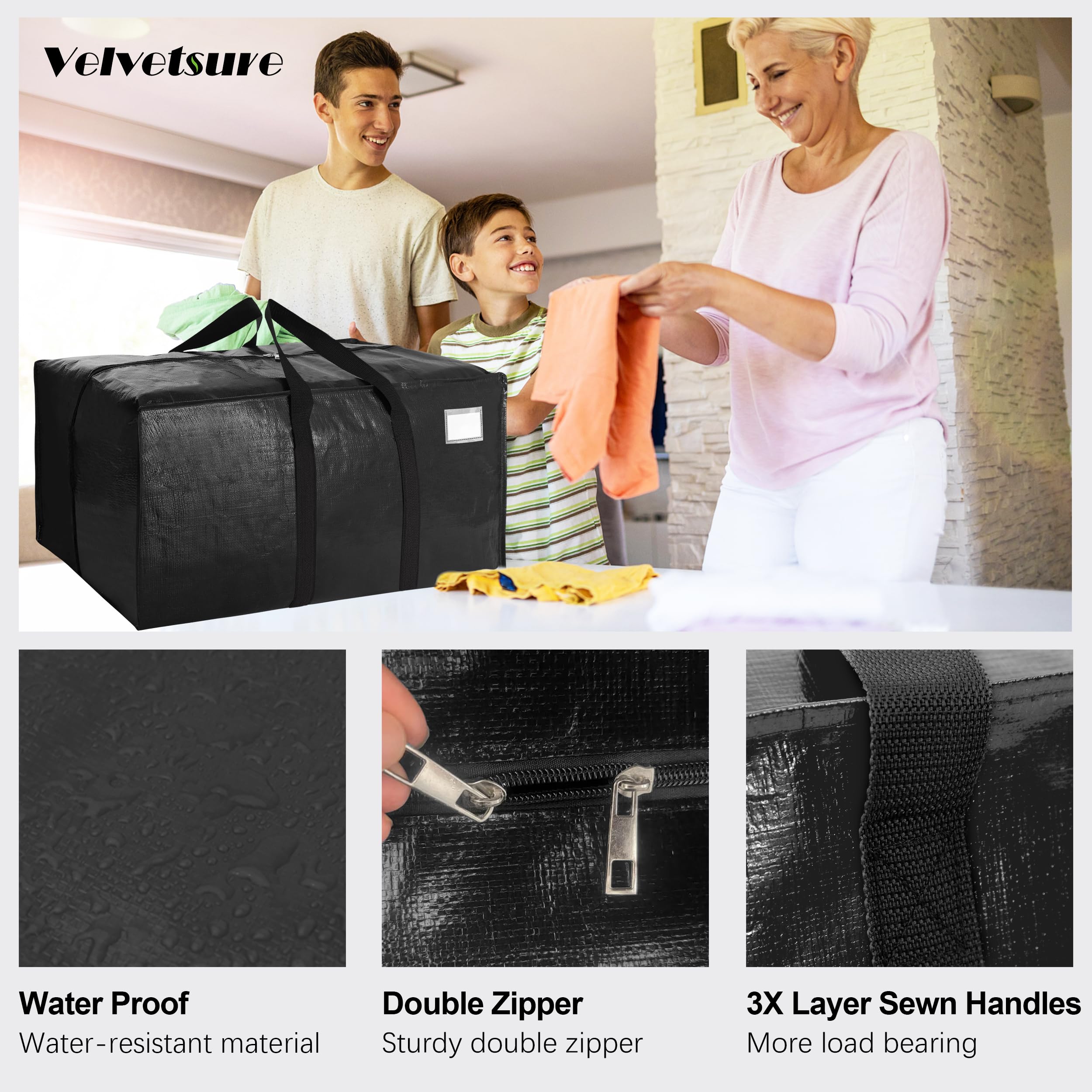 VELVETSURE reinforced zippers withstand repeated use for secure storage