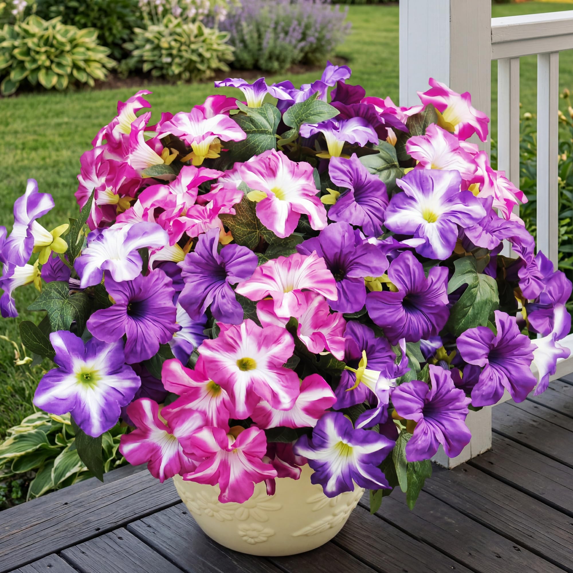 Vemander petunia outdoor pink faux flowers brighten patio with UV fade resistance