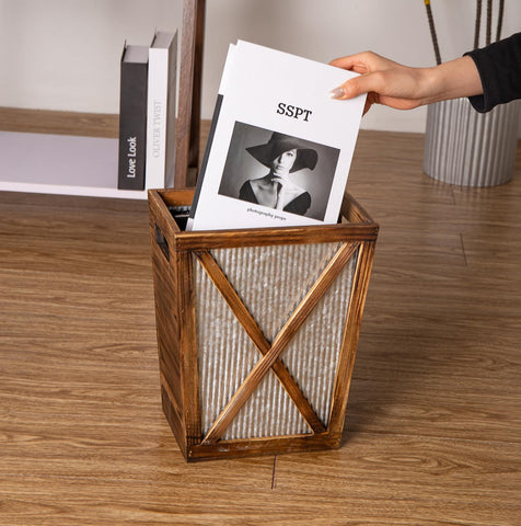 Venalys compact wood waste bin provides neat organization in tight spaces.