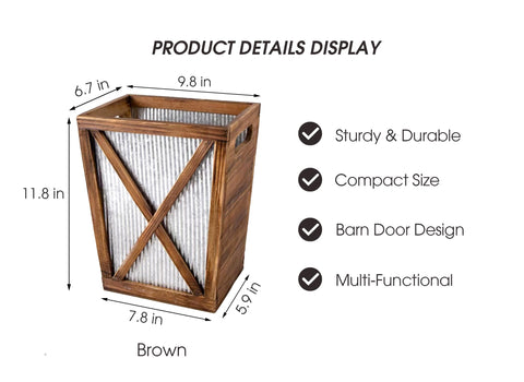 Venalys rustic wooden wastebasket with galvanized panels offers durable farmhouse storage in kitchens.