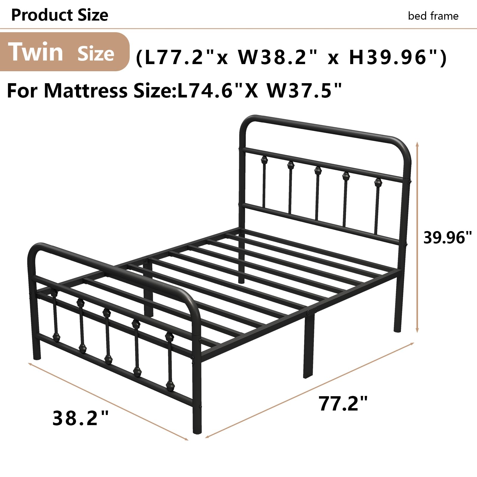 Vengarus twin bed frame elevated headboard ideal for reading.