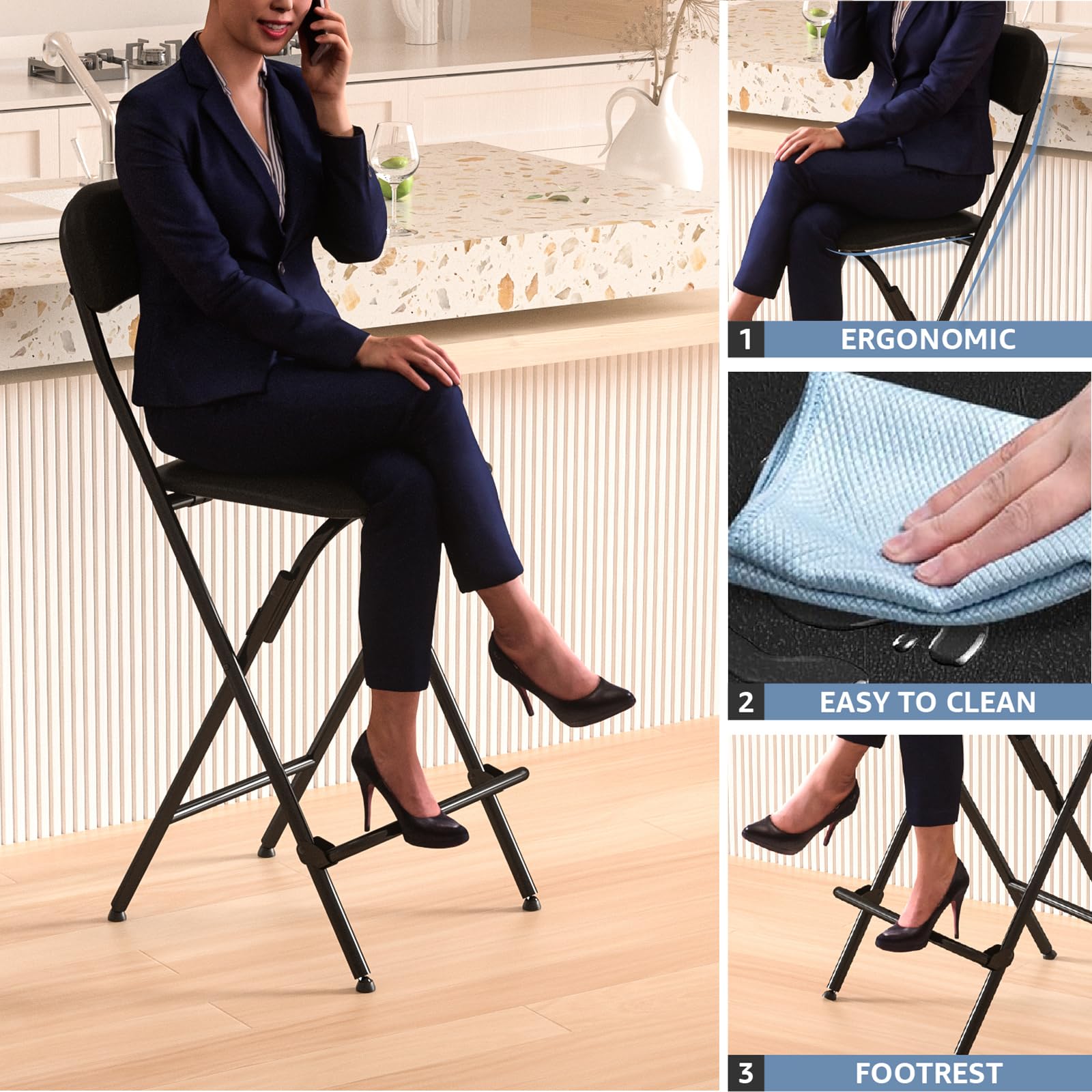 VENI HOME compact foldable stool stores neatly when not in use for small spaces.
