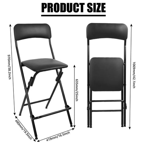 VENI HOME folding bar stool padded seat in black offers cushioned comfort for long tasks.