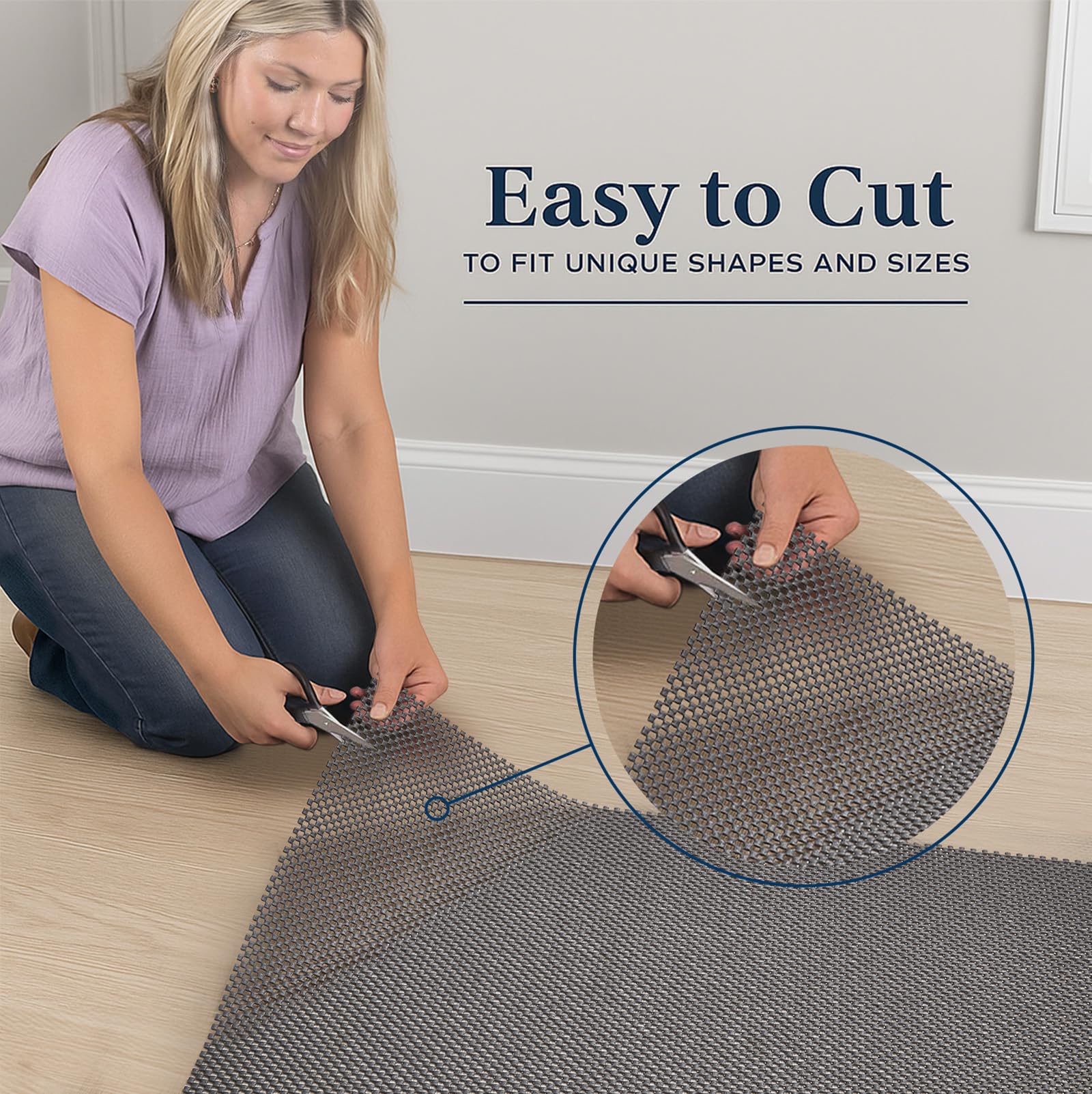 Open-grid design of Veken rug pad promotes airflow under rugs.