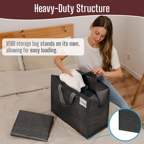 VENO 13-gallon storage bag showing roomy interior for clothing and bedding.