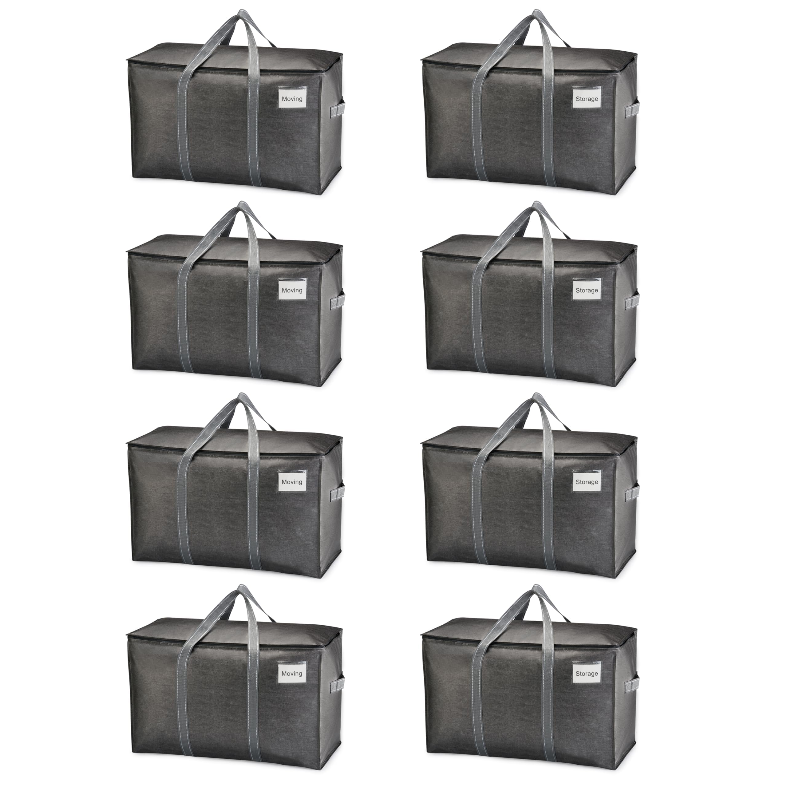 VENO 8-pack heavy-duty moving bags folded-flat demonstrate space-saving storage for future moves.