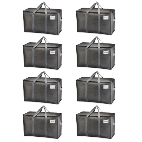 VENO 8-pack heavy-duty moving bags folded-flat demonstrate space-saving storage for future moves.