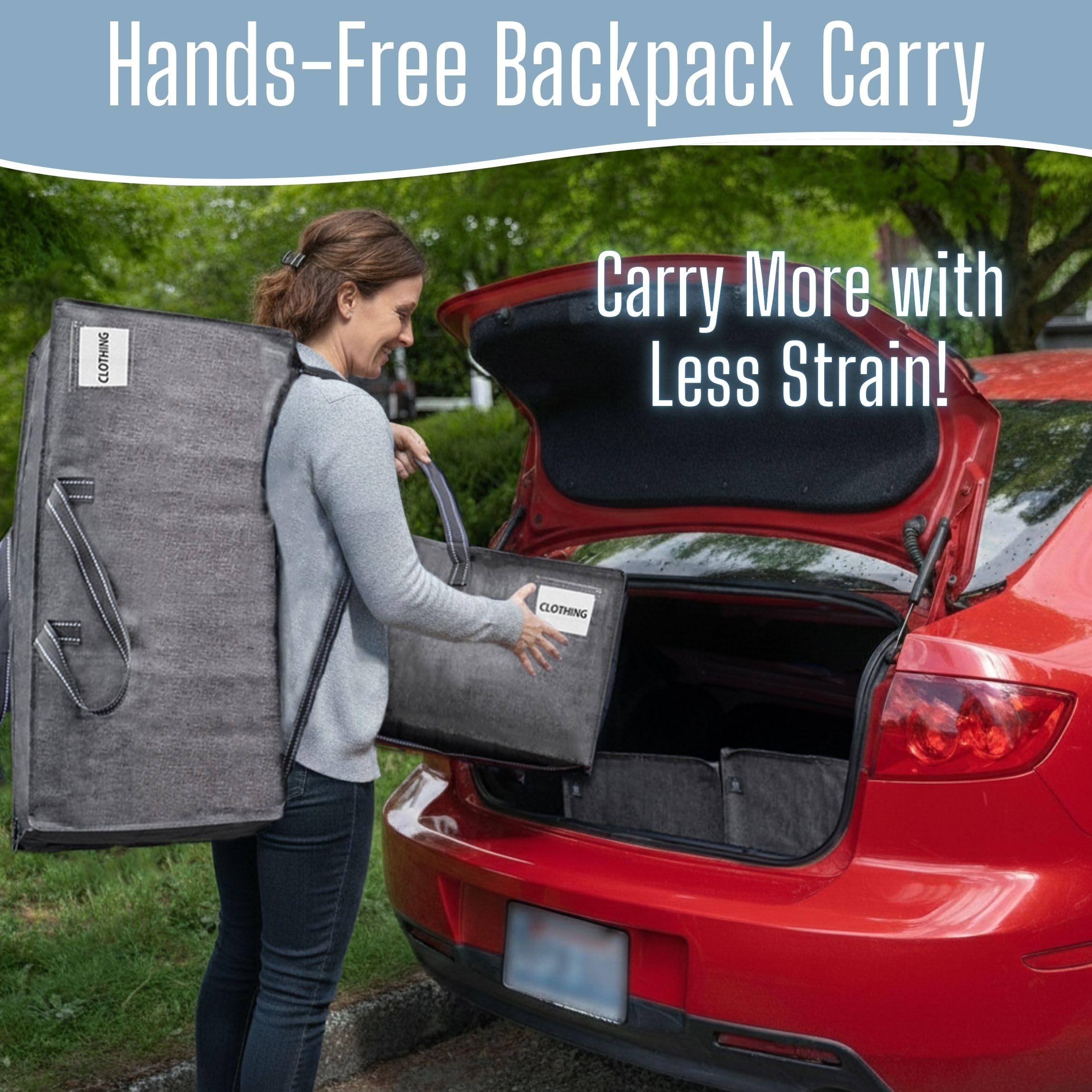 VENO backpack style straps enable hands free carrying on stairs