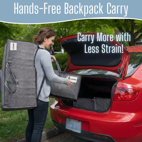VENO backpack-style shoulder straps make stairs easier during moves.